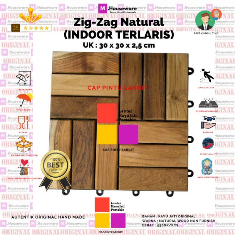 Lantai kayu jati Motif ZIGZAG UK 30x30cm / Decking tile Portable Kayu Jati 7