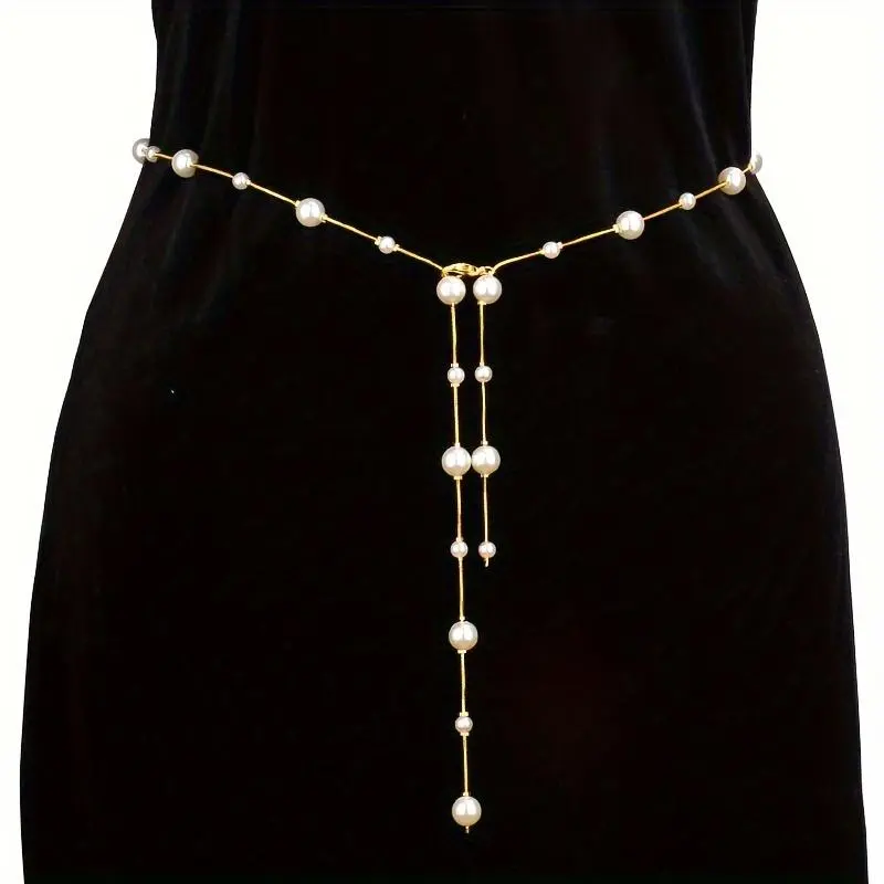 New Arrival Women'S Real Pearl Waist Chain Simple Dangling Design 925 Silver Golden-Plated Chain with Natural Pearls Versatile Jewelry Set Including Adjustable Buckle double  buckle  grips colombian waist belt business casual waistband 0