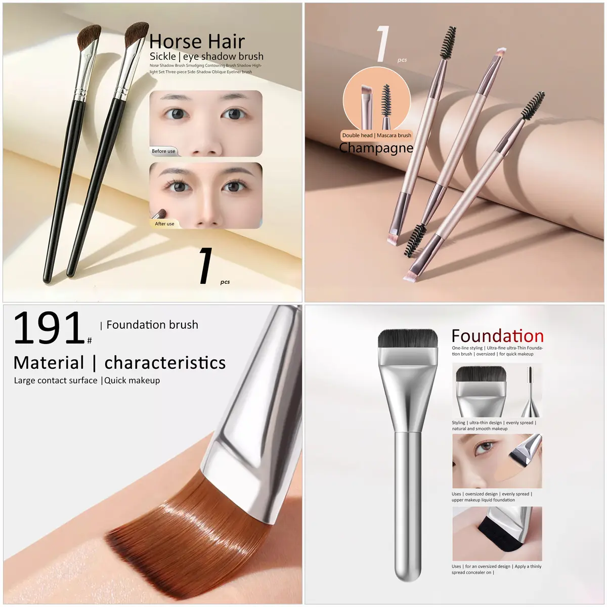 Single Black Horsehair Nose Contour Brush Multiple Function Options Eyelash Brush Flat Brush Foundation Brush Face Mask Brush