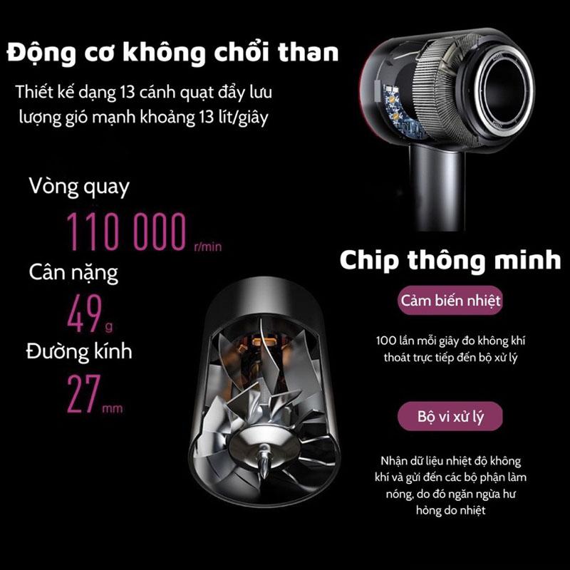 Máy Sấy Tóc Tạo Kiểu,2 Chiều Nóng Lạnh,Ion Âm Không Cánh Quạt, Có 3 Chế Độ Sấy Công Suất Lớn 2200W maysay  tocsalon 3