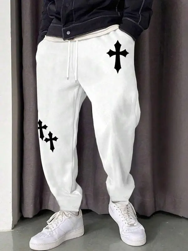 Men's Floral  Print Drawstring Waist Jogger Pants, Casual Regular Fit Pocket Elastic Waist Trousers for Fall & Winter, Men's Bottoms for Daily Wear 6