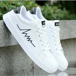 skena keren sepatu sneakers pria ss senji motif petir terbaru plus box Casual Kasual Wanita Kerja Putih Snekers Hitam high cut  sepatu kasual Sneakers Terkini mesh Slip Resistant Casual Trainers pvc Renda sepatu  Shoes cowok diskon Black 1