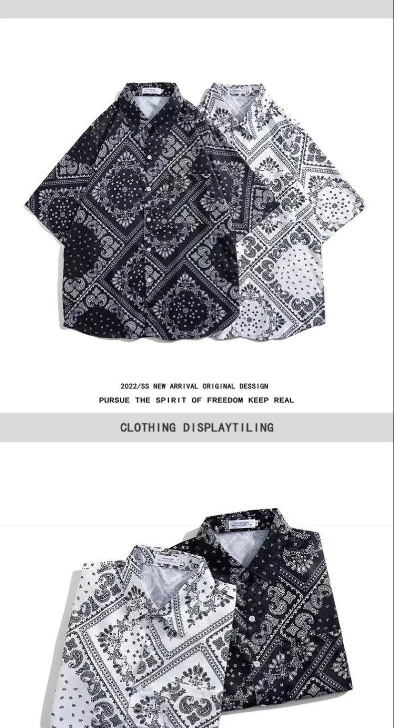 Product Introduction of Áo Sơ Mi Ngắn Tay In Họa Tiết Paisley Toàn Bộ, Phong Cách Cổ Điển Nhật Bản, Thương Hiệu Thời Trang Nam, Dáng Rộng Vừa Vặn, Phong Cách Hip Hop, Thích Hợp Cho Các Cặp Đôi, Áo Khoác Sơ Mi Thường Ngày 1