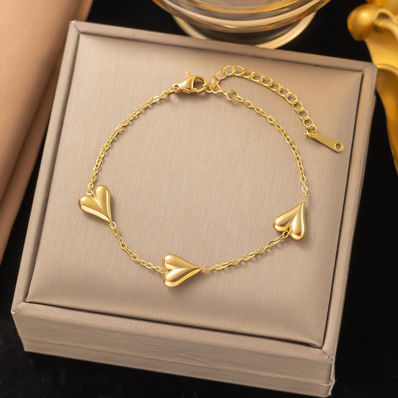 Product Introduction of Sweet Peach Hearts Necklace for Women Special-Interest Design Heart Bracelet Titanium Steel Wide Anchor Wristband Love kalung 2