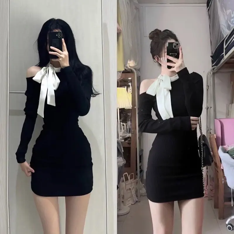ĐẦM KIỂU THUN GÂN PHỐI NƠ TRẮNG DPN1 Nữ Dress