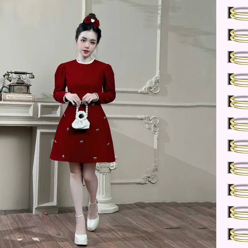 [Đầm Dự Tiệc] Set Váy Đôi Mẹ Và Bé Thiết Kế JENNA DRESS Đính Nơ Váy Nhung Bé Gái 1,2,3,4,5 Tuổi MOGIHOUSE 3