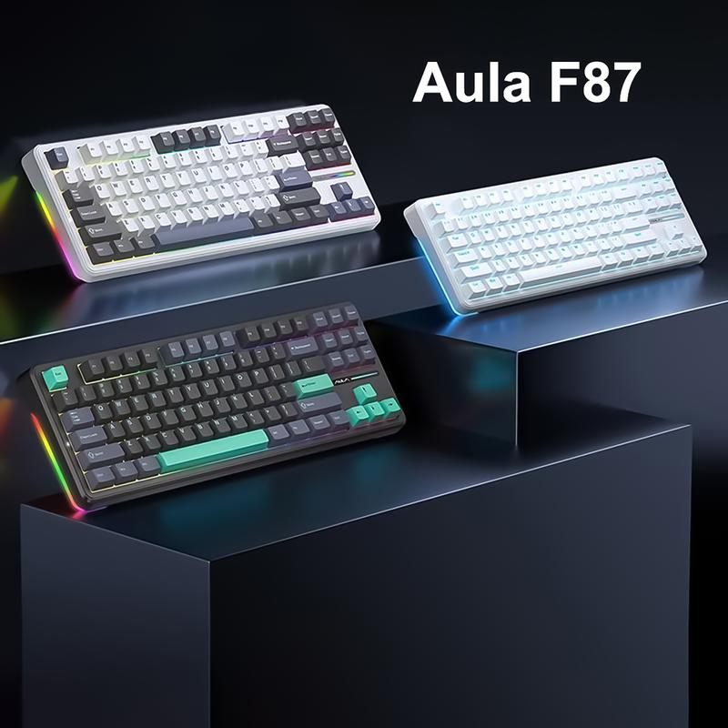 Bàn phím máy tính, AULA F87 Phím cơ 3 chế độ kết nối Mạch Hotswap Led RGB Full Mod