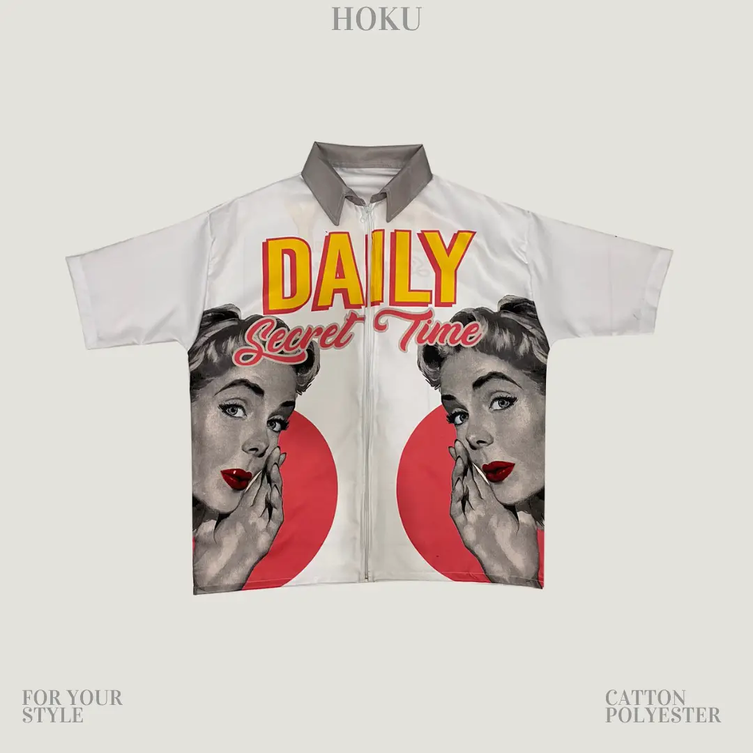 HOkU | Dailly Secret Time Shirt Kemeja Oversize Kemeja Unisex Casual T shrit Pakaian Semi Formal Kemeja Anak Muda Kemeja Motif Katun Pendek Pria Kaos Panjang Distro Atasan Pantai Baju Wanita Putih