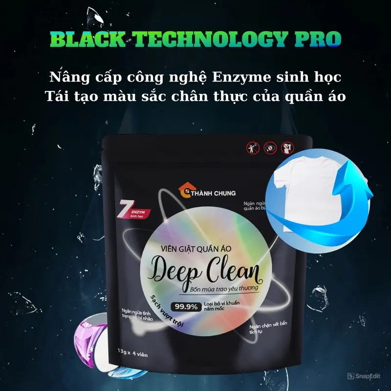 Viên Giặt Xả Quần Áo Thành Chung Deep Clean Sạch Vượt Trội (4 Viên/túi) 7 EnZyme Sinh Học 4