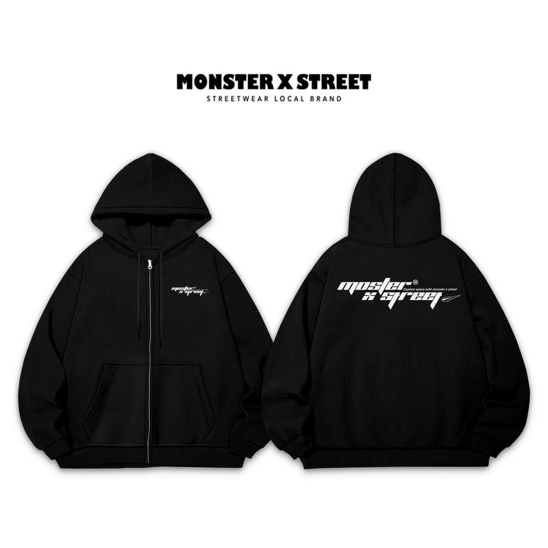 Áo Hoodie ZIP khoá By.Space MONSTER Khoác Nỉ Mũ Kéo Khóa Brand MONSTER X STREET Basic Nỉ Bông Cotton Unisex nam nữ Local Brand