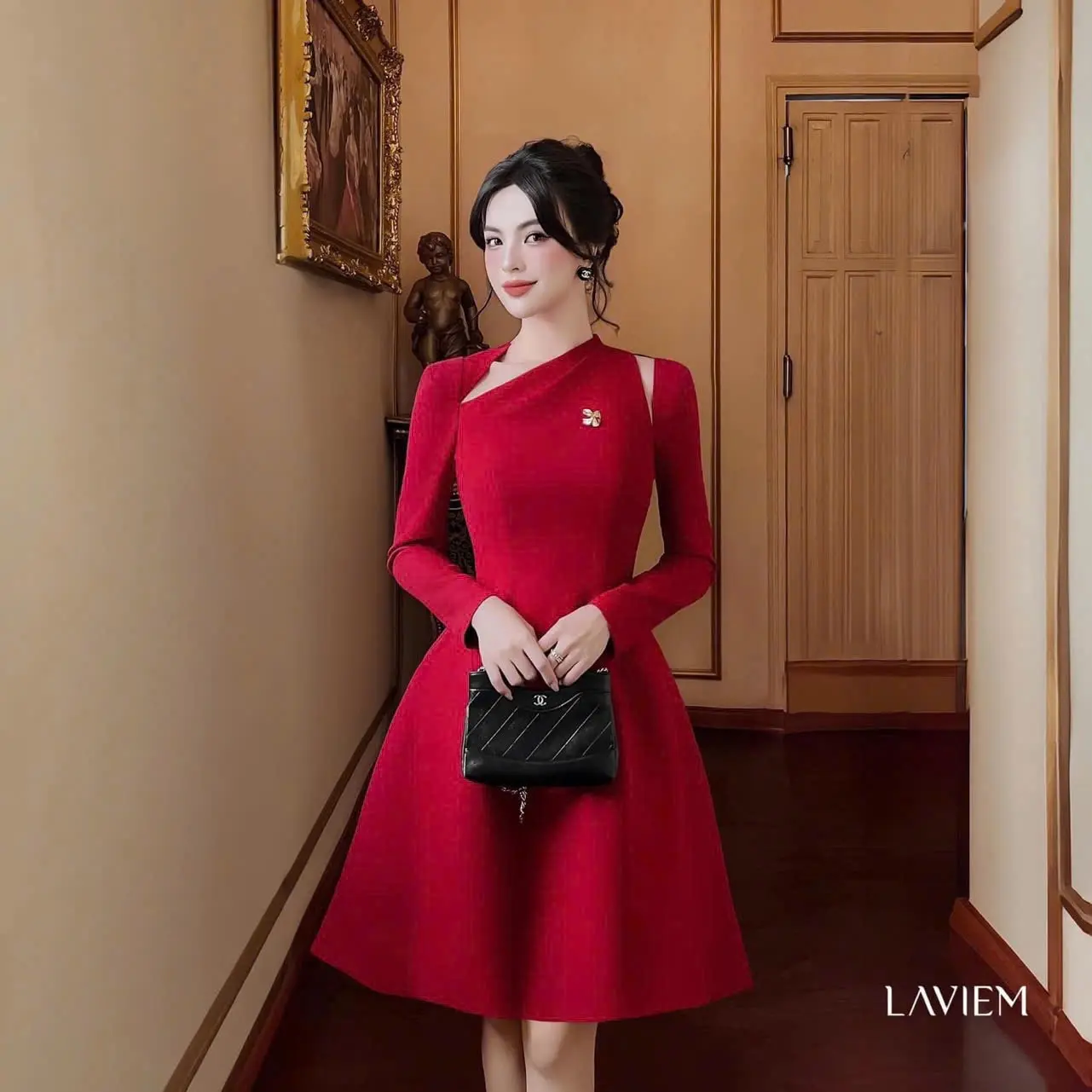 [N.TBIGSIZE] Đầm lệch vai đen - đỏ đi tiệc