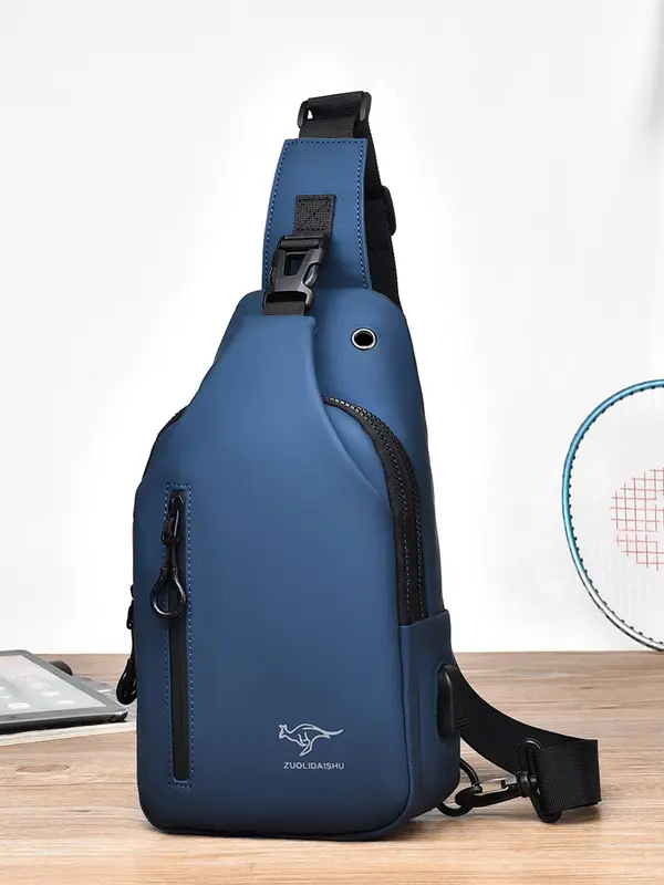 Men's Fashion Letter & Animal Pattern Zipper Phone Bag, Simple Waterproof Pu Sling Bag, Fashionable Fanny Pack for Daily Outdoor 8