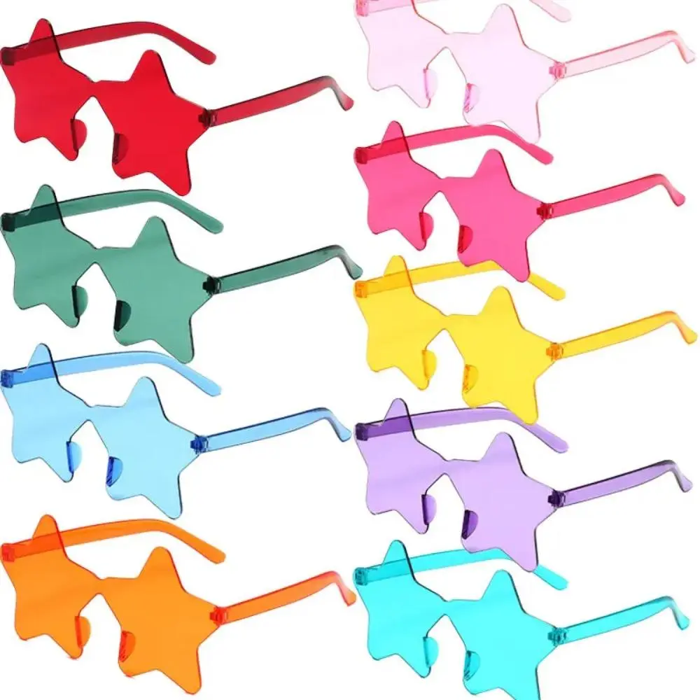 Star Shaped Sunglasses, 9 Counts/set Colorful Rimless Star Glasses, Transparent Candy Color Sunglasses, Party Photo Props, Birthday Party Cosplay, Masks