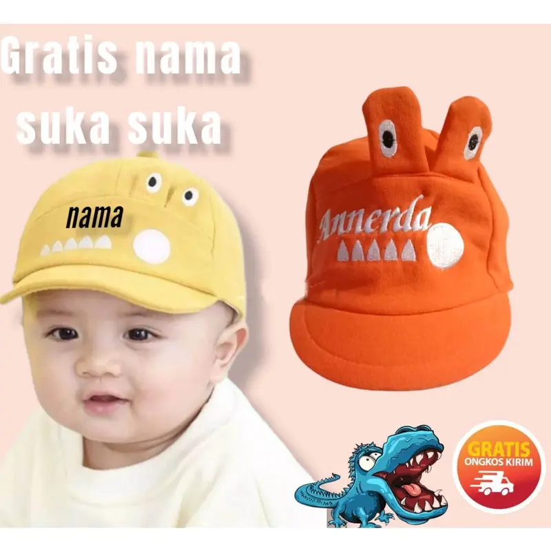 Topi Bayi buaya Lucu Motif Topi Model Karakter Buaya Bordir Nama Bayi Cewek Cowok 0