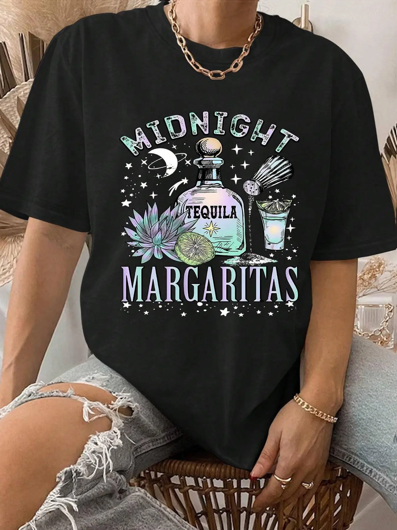 Women's Letter Print Round Neck Tee, Fashion Casual Drop Shoulder Half Sleeve T-shirt for Daily Wear, Ladies Summer Clothes