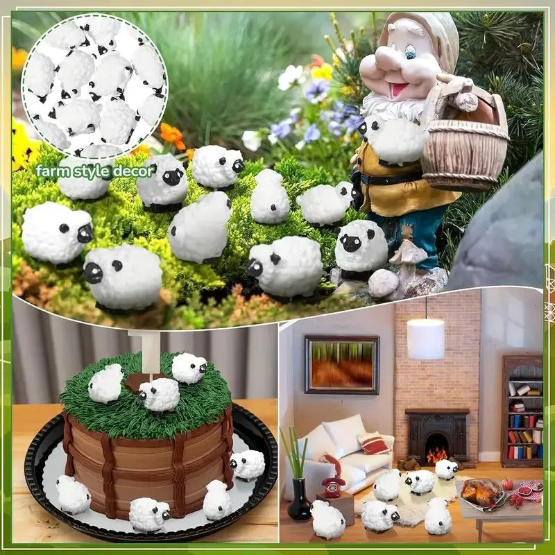 Mini Sheep Design Resin Figurines, 10pcs Cute Little Figurines, Fairy Outdoor Moss Ornaments, Landscape Figurines, Garden DIY Ornament Accessories 3