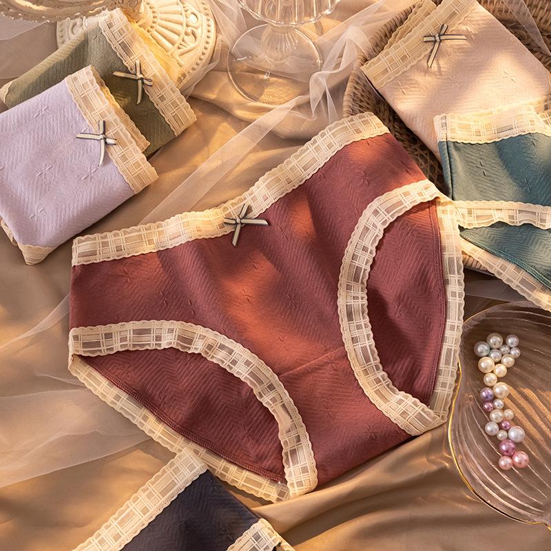Women'S Cotton Underwear. Large Size. Mid-Rise. Japanese Style. Popular. Lace Trim. Antibacterial Crotch. Triangle. 1