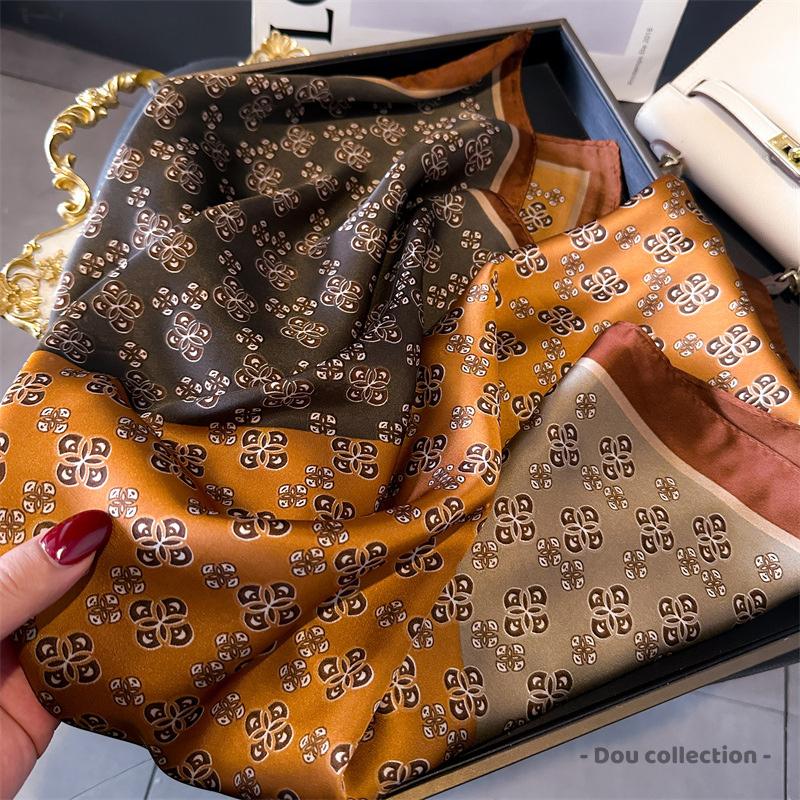 Khăn Lụa Vuông Unisex, Khăn Turban Hoạ Tiết Hoa Monogram Phối Nhiều Màu Thời Trang Xuân Hè - Size 70x70cm - Mã KL068 5