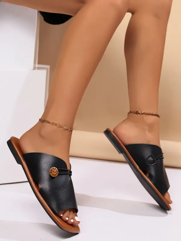 Women's Fashionable Plain Color Slides, Casual Comfortable Flat Sandals for Summer, Lightweight Breathable Shoes for Daily Wear, Girl 8