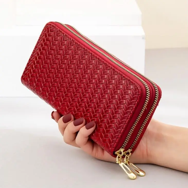 Ví bóp nữ cầm tay hai khóa kéo họa tiết đan xương cá sang chảnh COBALA1688 Kem Women