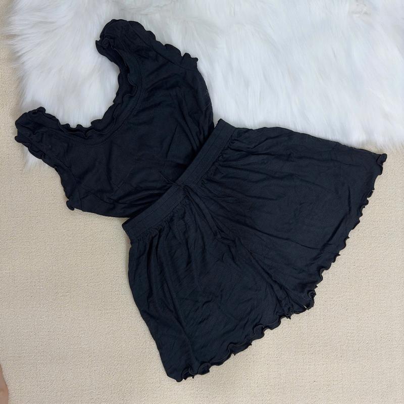 Set Bộ đồ ngủ nữ Áo ba lỗ Quần đùi Viền bèo thun tăm Cotton cực mát nhiều màu siu xinh - HM Bikini 3