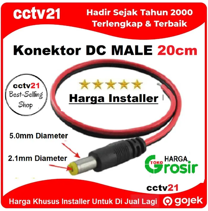 Jack DC Male Kabel 30cm Pala Kuning Bandingkan Harga Grosir