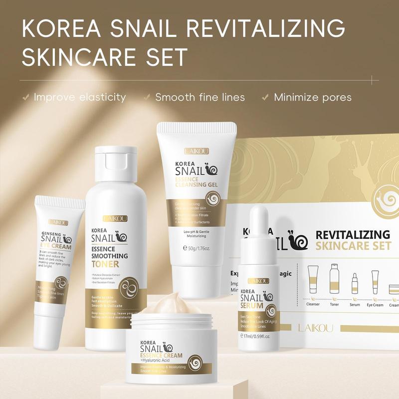 Snail Essence Skin Care Set, 1 Set Facial Cleanser & Toner & Serum & Eye Cream & Moisturizer, Professional Skincare Kit for Women & Men, Good Molecules Skincare, Valentine's Day Gift, Skincare 5