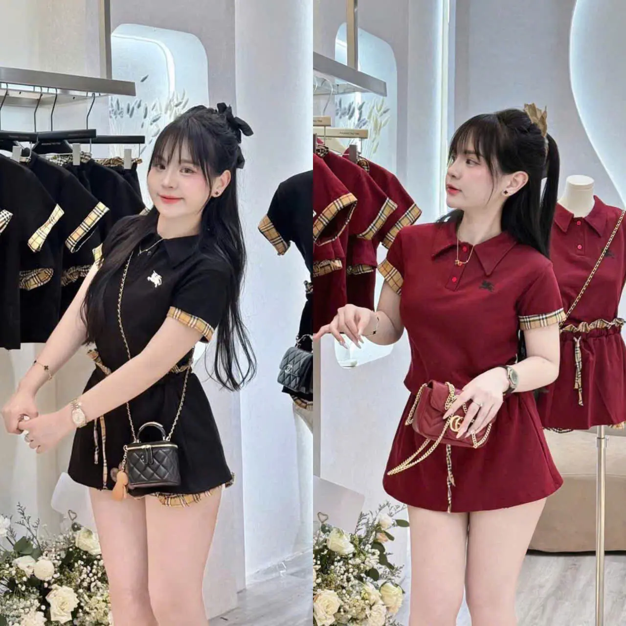 Sét áo cộc Tay Cổ Đức Đóng Nút Mix Chân Váy Tôn Dáng Trẻ Trung Xinh Xắn Hot Trend Mùa Hè, Dành Cho Nữ - WOMEN, TOP "lisa dress"