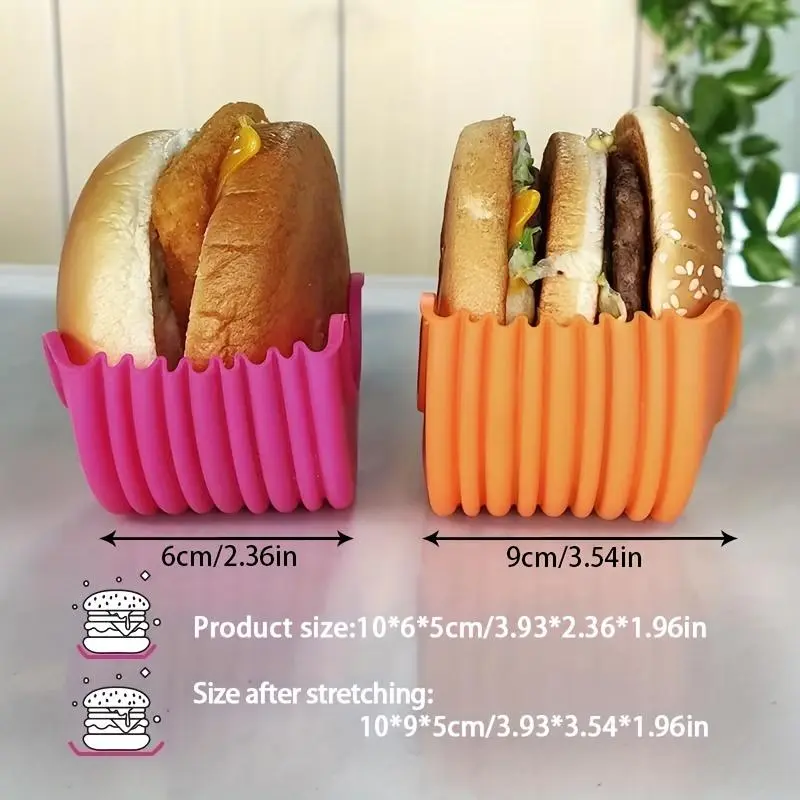 Silicone Burger Clip (4 Counts/set), Portable Non-contact Burger Holder, Retractable Burger Tray, Kitchen Baking Tool 1
