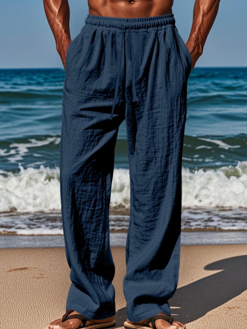 Product Introduction of Men's Solid Color Pants, Casual Comfy Breathable Trousers for Summer, Men's Bottoms for Beach Vacation Daily Wear 1
