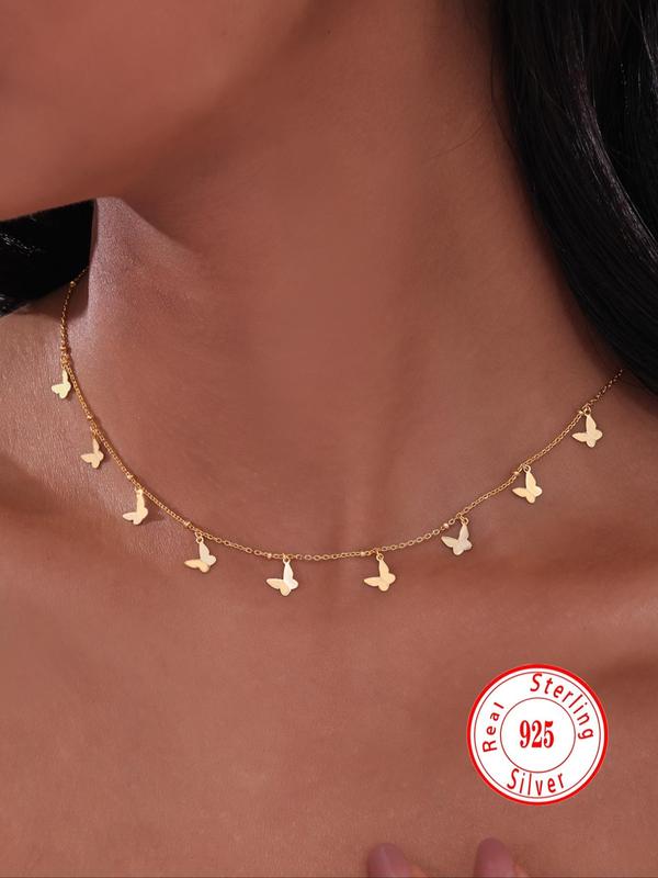 S925 Sterling Silver Butterfly Detail Necklace for Women, Fashion Jewelry for Party, Daily Clothing Decor, Trendy All-match & Exquisite Jewelry for Birthday Gift 0