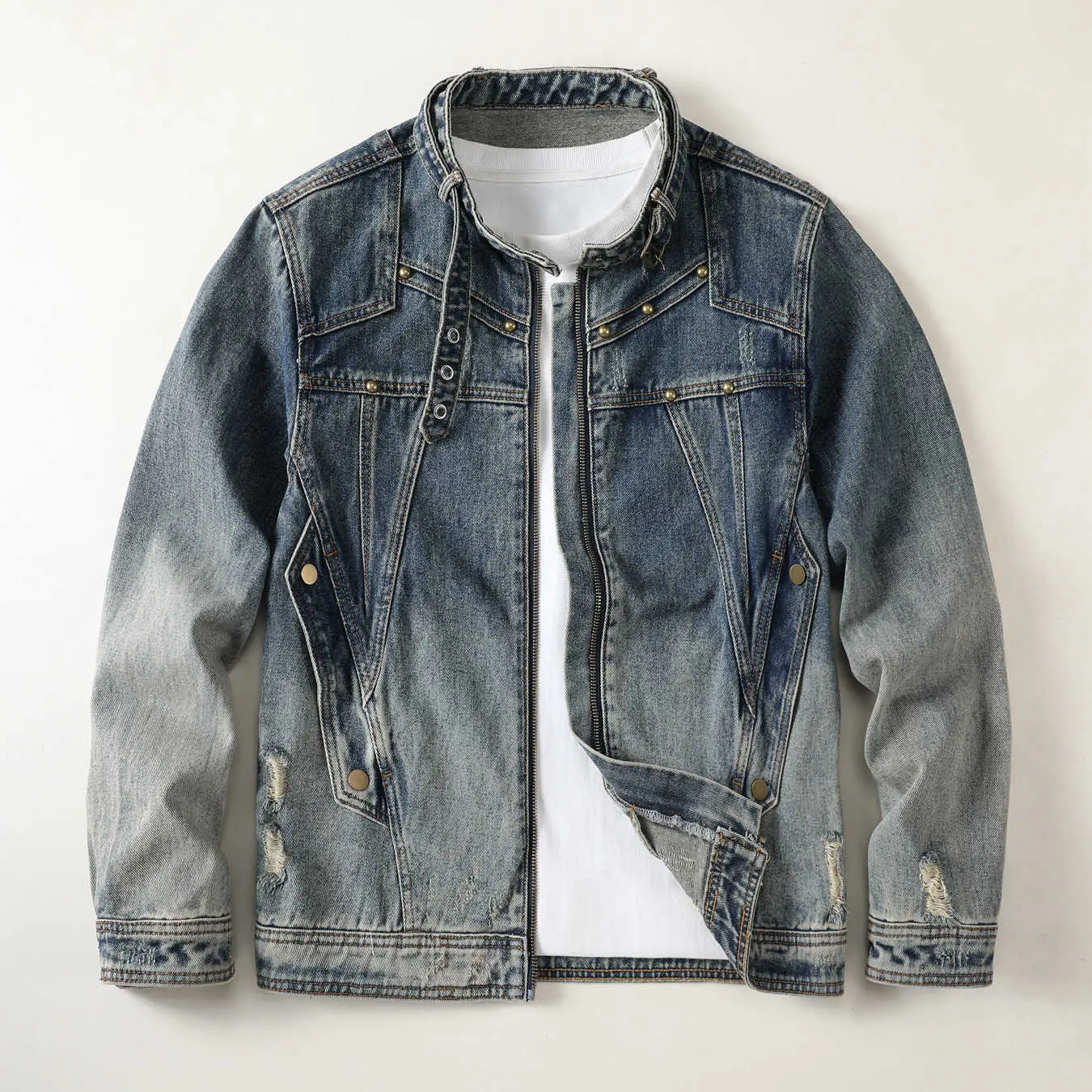 Áo Khoác Denim Nam, Phong Cách Cổ Điển Mỹ, Dáng Rộng Vừa Vặn, Thiết Kế Gradient Mùa Thu Và Mùa Đông, Hàng Mới Về Năm 2024, Phong Cách Mùa Thu Và Mùa Đông, JK712