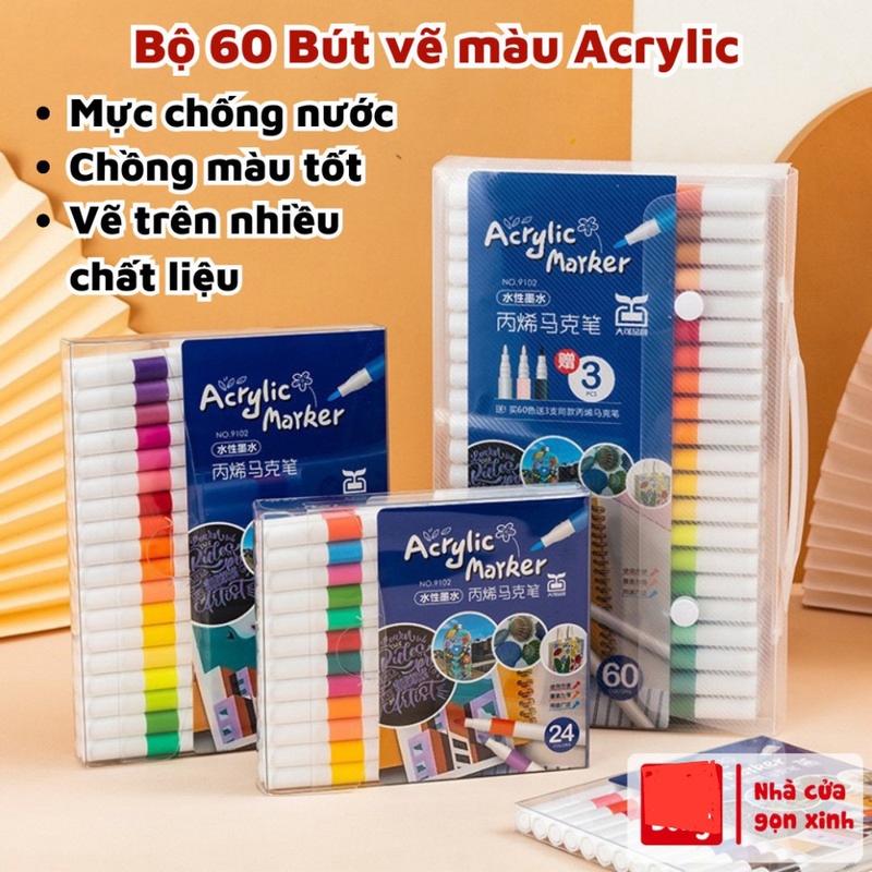 Bút Màu Bút Tô Màu Acrylic Marker 60 Cao Cấp,Bút dạ Bút Lông không thấm nước cho bé tập vẽ Bút Sơn Acrylic