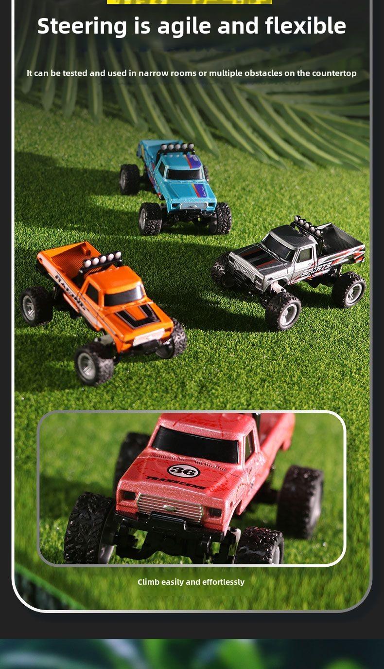 Product Introduction of Off-road Bigfoot 1:64 speed mini remote control car alloy appearance cool lights shock absorption children's toys 18