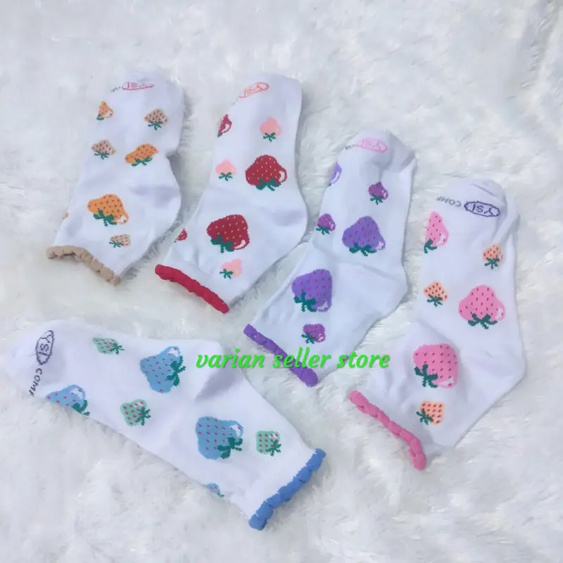 Kaos kaki anak perempuan tk dan paud  pendek umur 5 6 tahun motif stroberi dan ceri  bahan katun fashion Bunga Sd Cantik 5
