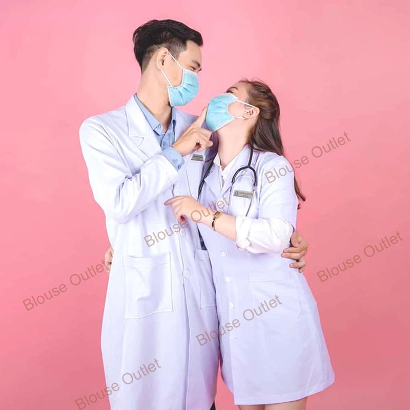 Áo Blouse trắng dáng dài Bác sĩ dược sĩ y sỹ - Áo Blue trắng spa thẩm mỹ viện nha khoa