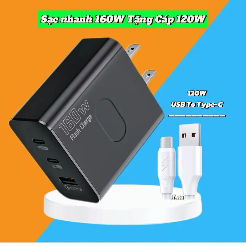 Củ Sạc Nhanh 160W 3 Cổng 2 Type-C 1 USB, Và Cáp Sạc Nhanh 120w 4 trong 1 - Sạc Siêu Nhanh Cho Điện Thoại Phone - Phụ Kiện 0