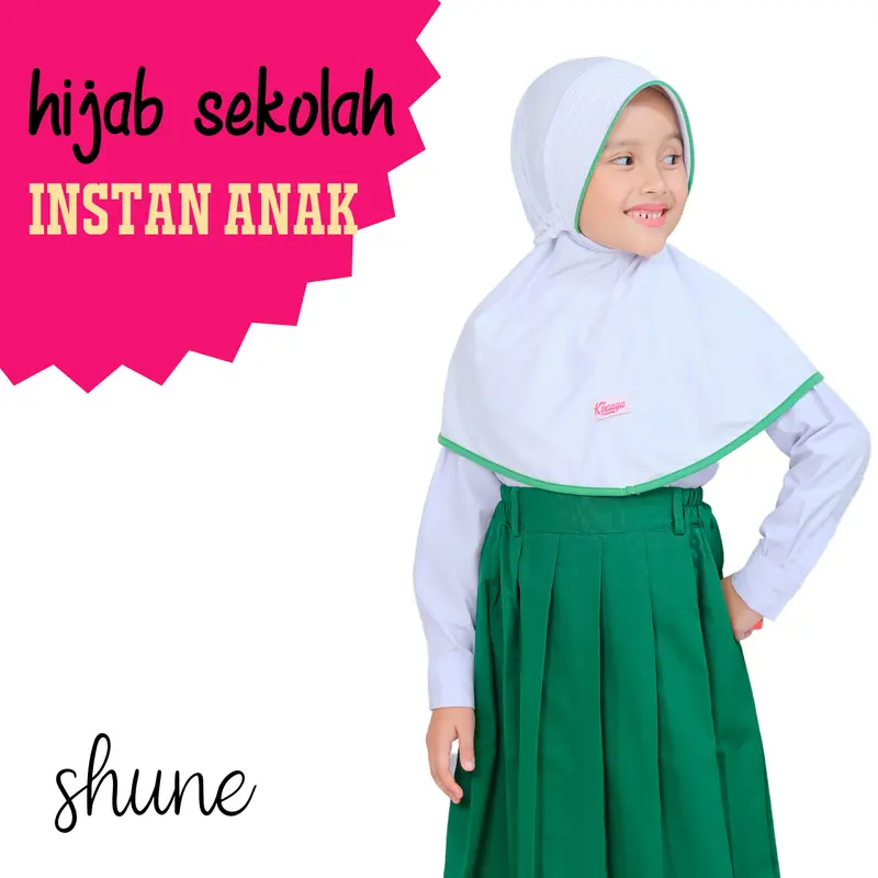 Hijab sekolah instan anak bermotif dengan tali kerut 1