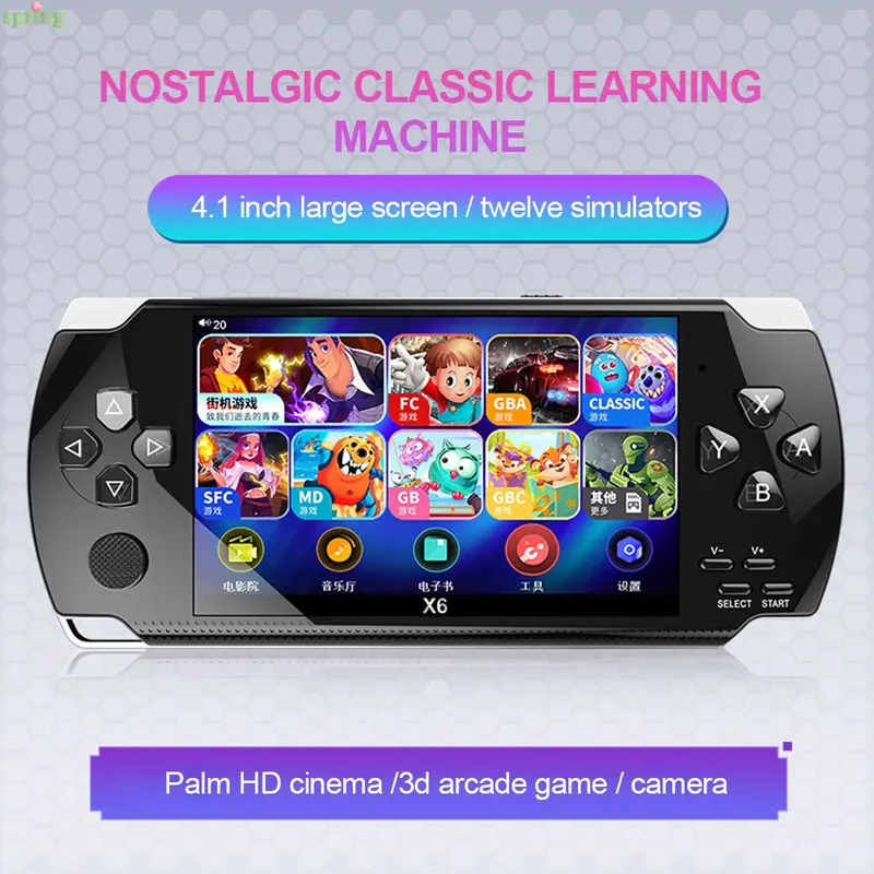 Máy Chơi Game Cổ Điển, Màn Hình 4.0 Inch, Bộ Nhớ 8gb, Tích Hợp 1500 Trò Chơi, Tương Thích Với Nhiều Máy Mô Phỏng, Tay Cầm Chơi Game Cổ Điển, Thích Hợp Cho Trẻ Em, Có Mp3 / Mp4 / E-book, Thiết Bị Trò Chơi TV, Spring1 Chơi Điện Tử Nghe Nhạc 0