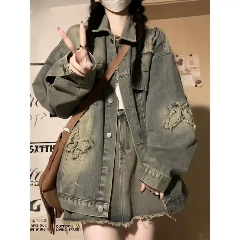 Áo Khoác Rách Denim, Phong Cách Cổ Điển Dành Cho Nữ, Đầu Xuân Và Mùa Thu, Thiết Kế Đẹp, Áo Khoác Độc Đáo, Hàng Mới Về 2024 Jacket Top 3