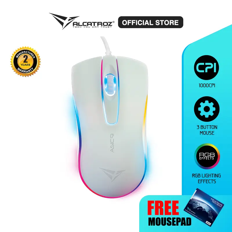 Mouse Gaming Alcatroz Asic 9 RGB Wired USB Mouse With RGB FX | 1000 CPI High Resolution Optical Mouse [ 2 Tahun Garansi Resmi ]