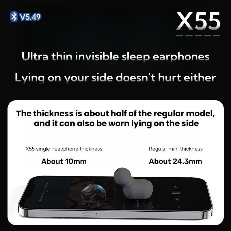 Tai nghe ngủ, Điều khiển cảm ứng, X55, Khử tiếng ồn, Bluetooth 5.49, Tai nghe, với âm thanh nổi Hi-Fi, Mic tích hợp vệ sinh chống ù tai tai  nghe  ngủ  mini tai  nghe  bluetooth  bass  căng tai  nghe  đi  ngủ  có  núm  cao  su 5