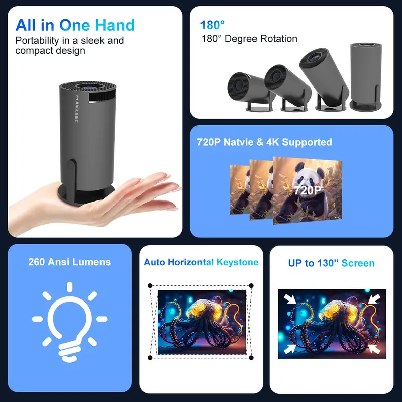 Magcubic HY300 Pro Portable Projector, Android 11 Projector, 260ANSI 180 °   Degree Rotation H713 BT5.0 Cinema Outdoor Projector 8
