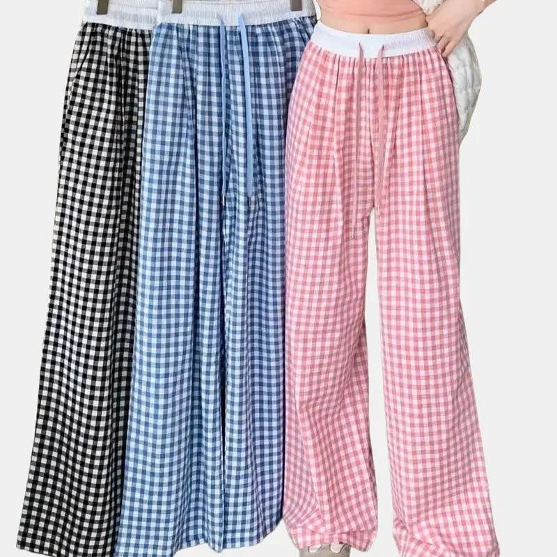 Quần dài nữ ống xuông dáng rộng sọc caro Cạp Trắng - Women Top