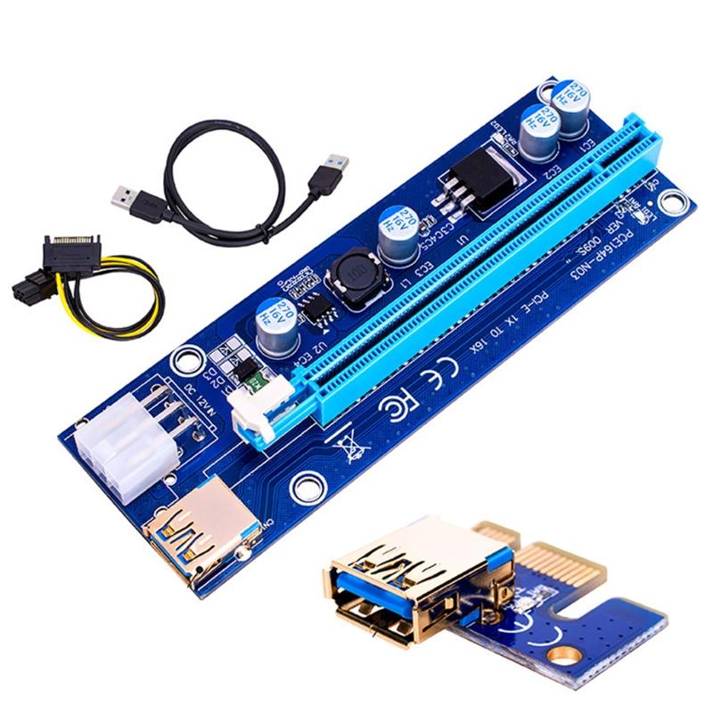 PCIE Riser 1X 4x 8x 16x Extender Gold USB Riser 009S GPU Dual 6Pin Adapter Card 0