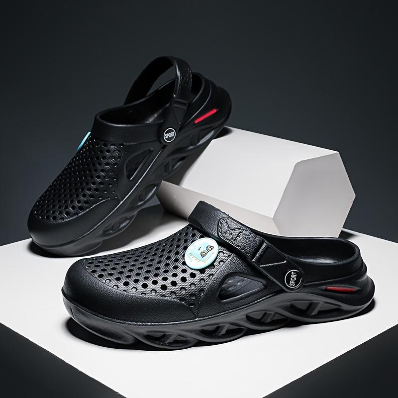 Men's-On Clogs - Comfortable Breathable EVA Sandals Outdoor, Beach &, Black with Blue Accent, Round Toe, Lightweight and Stylish Design Boy Walking Shoes 5