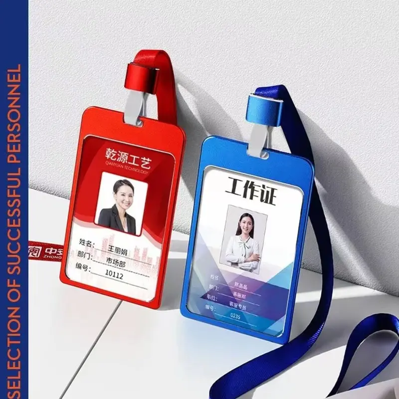Hộp đựng thẻ làm việc bằng nhôm, tùy chỉnh, năm 2025, Hộp đựng Chứng chỉ, thẻ làm việc hai mặt, logo thẻ làm việc treo, với dây buộc 2