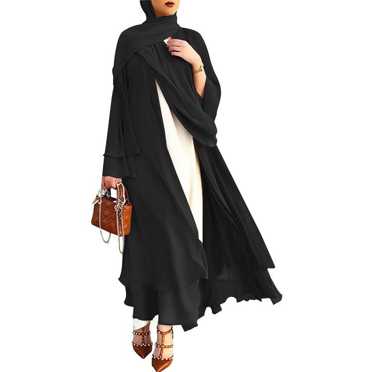 Product Introduction of TK Muslim Women's Wear Middle East Cardigan Robe Outer Wear Double-Layer Chiffon Dress 15