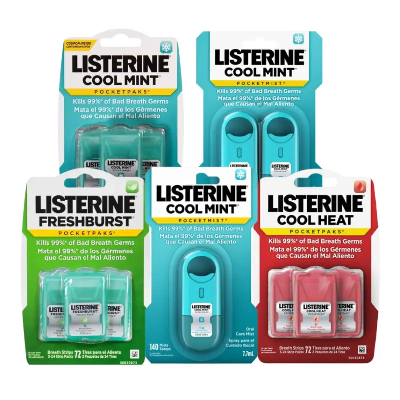 Kẹo lá ngậm thơm miệng Listerine PocketPaks Fresh Burst 72 miếng hàng Úc/ Xịt thơm miệng bạc hà xanh lá, đỏ, xanh dương 0