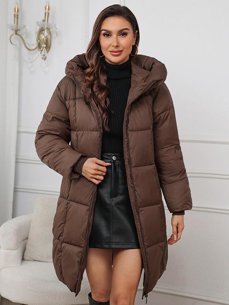 Product Introduction of Women's Solid Zip Up Pocket Design Winter Coat, Puffer Coat, Casual Long Sleeve Thermal Outerwear for Fall & Winter, Women's Clothing for Daily Wear 1